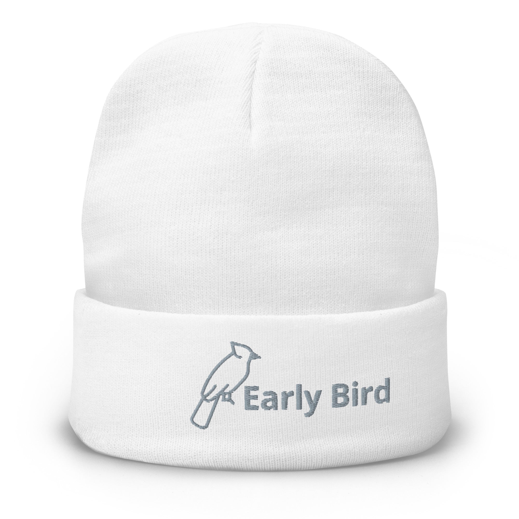 Earlybird Style white embroidered beanie
